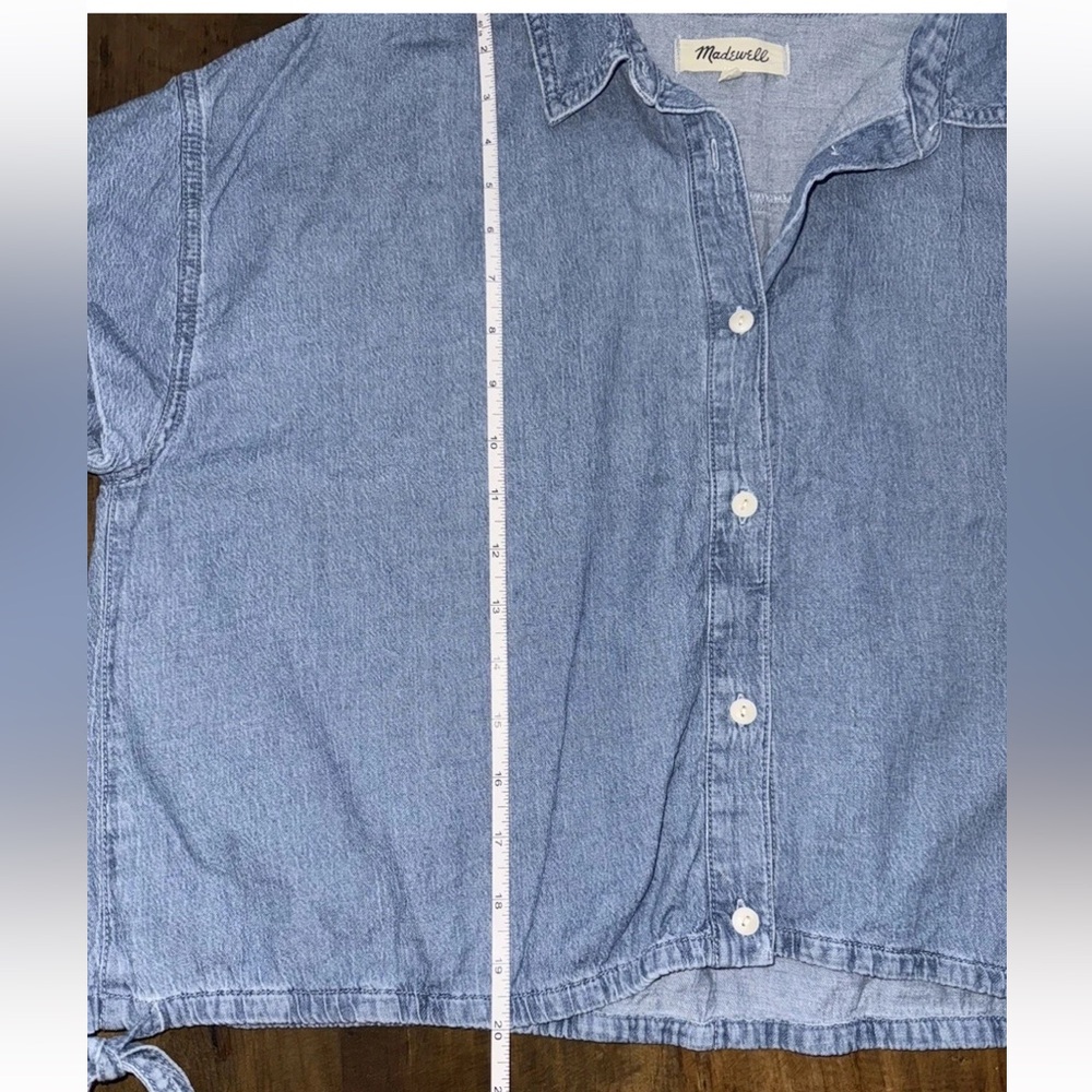 Madewell Denim Side-Tie Shirt in Aurea Wash 100% Cotton Size Large - Picture 9 of 10